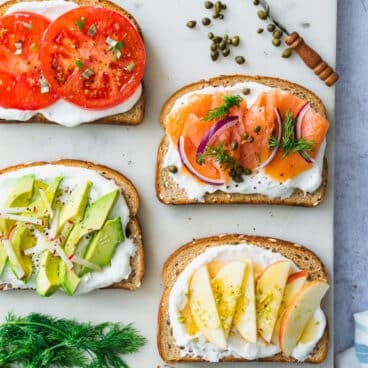Mediterranean diet lunch ideas: ricotta toast with toppings